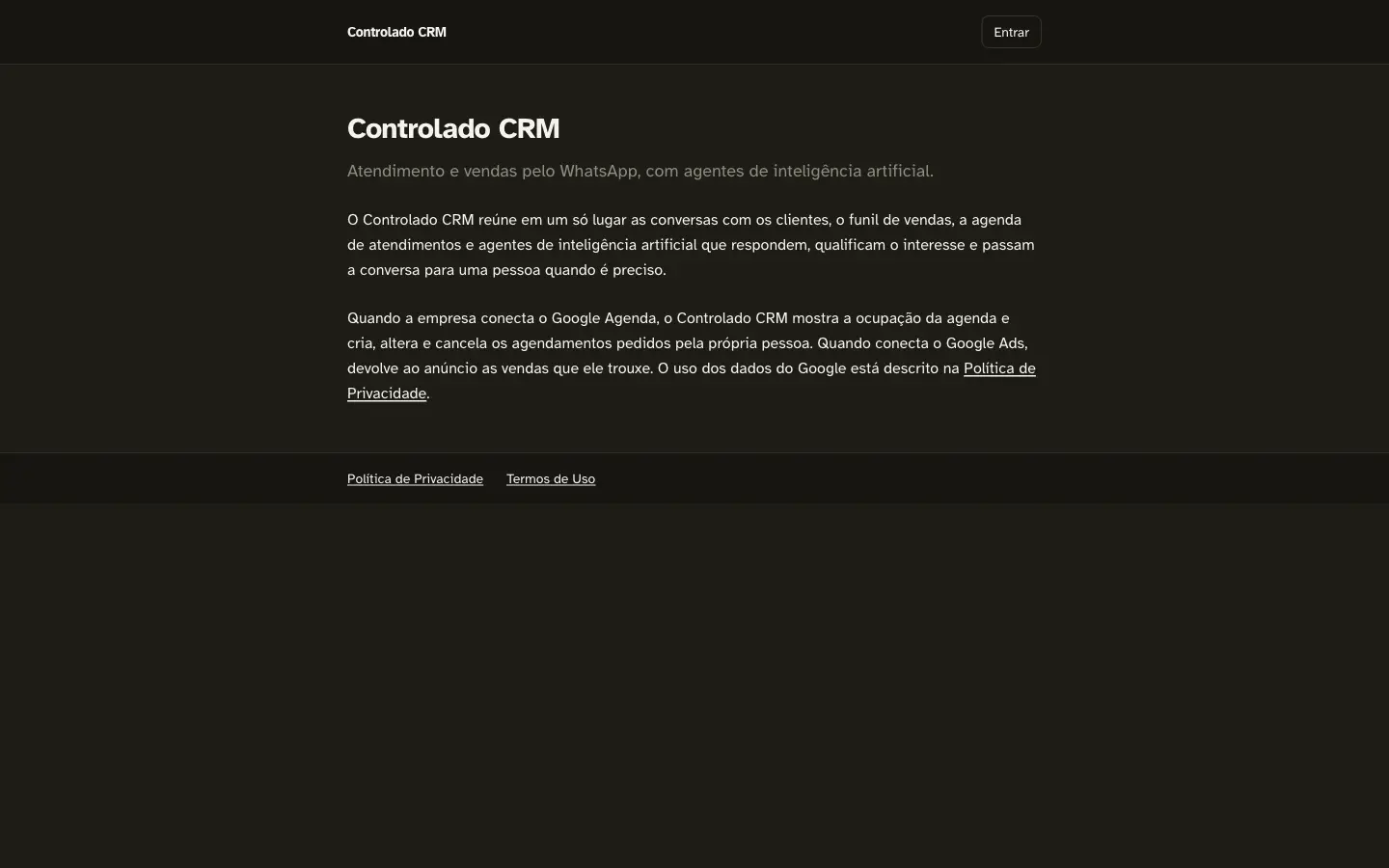 Página inicial do projeto Controlado CRM (crm.controlado.com.br)